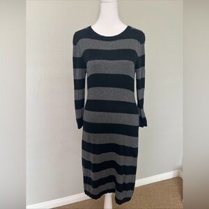 Mossimo Black/Gray Striped 3/4 Sleeve Stretch Midi Sweater Dress Small